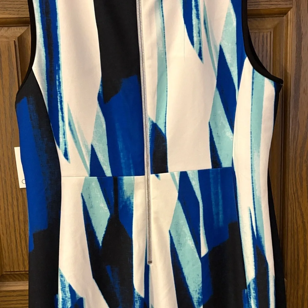 Calvin Klein Abstract Midi Sheath Dress W/Silver Hardware - Picture 9 of 11